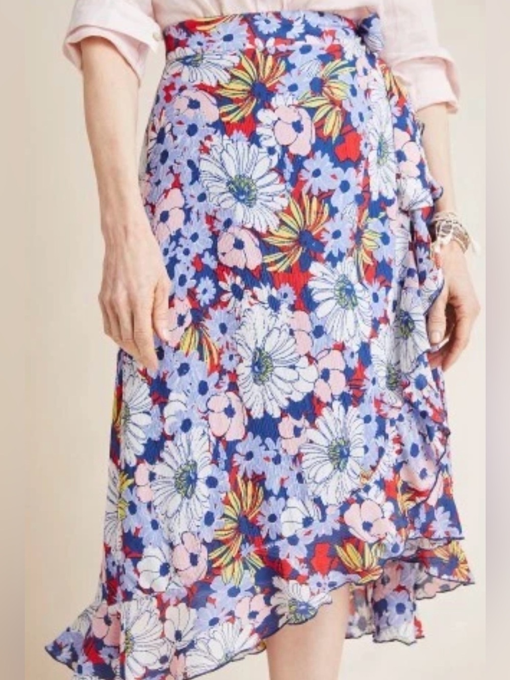 NWT $120 Anthropologie Maeve Sybil Wrap Midi Skirt Sz 2X Floral Gauze Ruffles